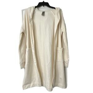 GO COUTURE NWOT Cream Open Front Modal Long Line Knit Hooded Cardigan Size Lrg